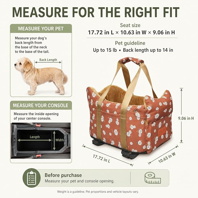 Dog Car Seat for Small Dogs 5-15 lbs,Cofe Color | Pet Travel Booster Seat with Safety Leash, Detachable Seat Belt,Storage Pockets - Image 5