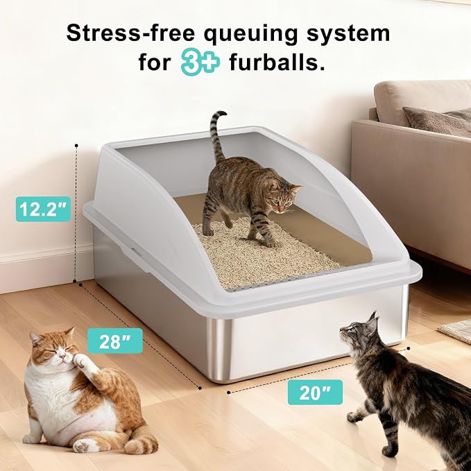 AIPERRO Stainless Steel Litter Box Extra Large for Big Cats and Multi-Cats | Jumbo Extra Large High Sided Metal Cat Box with Lid | Anti-Urine Leakage,Non-Stick & Easy to Clean | Include Litter Cat Scoop - Image 3