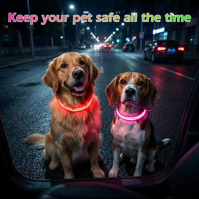 Neon LED Light Up Dog Collar for Night Walking, Rechargeable Safety Glow Illuminated Collar with 3 Modes Flashing, Reflective Adjustable Pet Light for Small/Medium Dogs Puppy 15-19" Neck (Pink) - Image 6