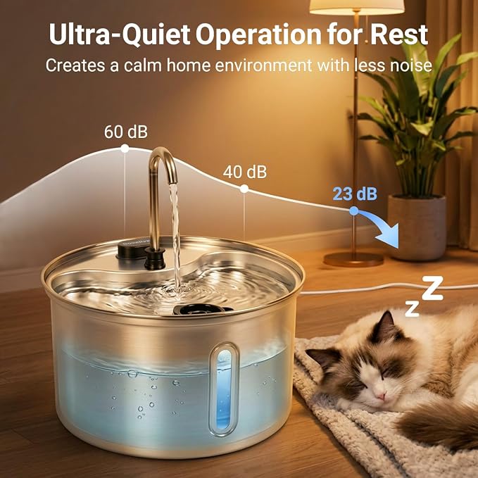 304 Stainless Steel Cat Water Fountain, 118oz/3.5L Pet Drinking Fountain for Cats and Small Dogs, Ultra-Quiet, Dishwasher Safe, Water Level Window, Cat Fountain with Smart Pump Protection - Image 5