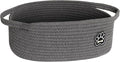 Small Dog Toy Basket, Soft Cotton Rope Dog Cat Toy Bin, Woven Storage Holder for Living Room Nursery, Cats Pet Gift Basket Empty, Decorative Wicker Storage Box with Handle, 13"x 9"x 5" (Grey) by Unknown