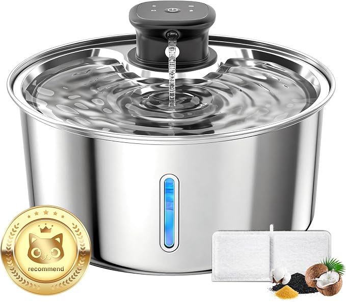 Wireless Cat Water Fountain,3.2L Stainless Steel Battery Operated | 1 Pack Filters | Cordless & Rechargeable | Motion Sensor | BPA-Free | DishwasherSafe | 20dB Ultra-Quiet | 108oz capacity by Jzlapro