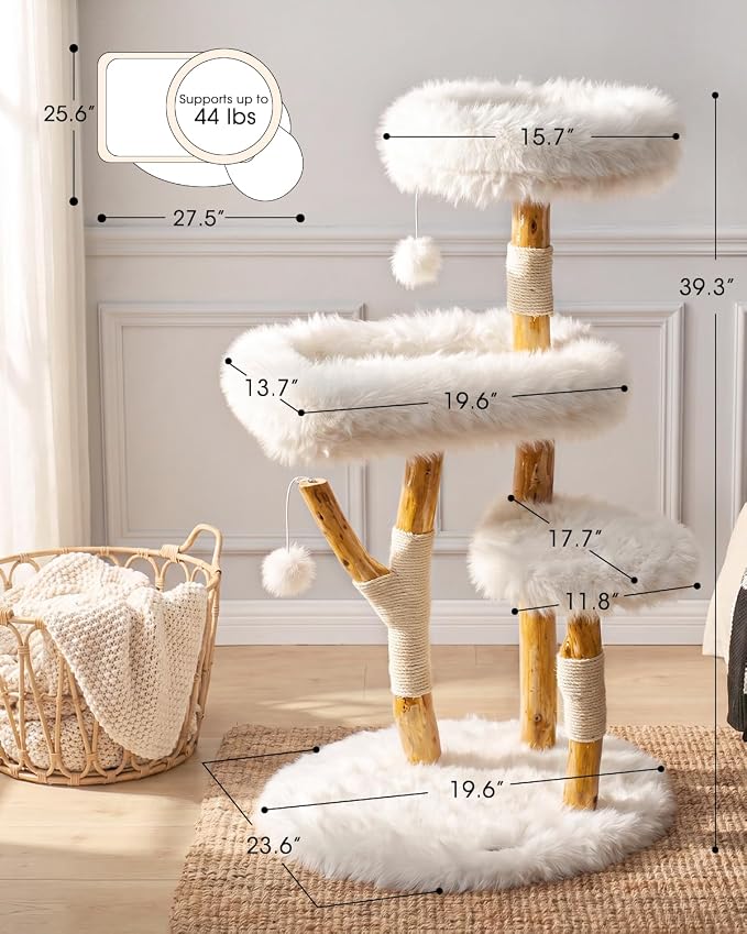 Real Branch Cat Tree, Natural Wood Cat Tower for Indoor Cats | Real Tree Branches no Processed Wood, 44 lbs Capacity, Premium Faux Fur Perches, 23.6" Anti-Tip Base, 30-Min Assembly - Image 7