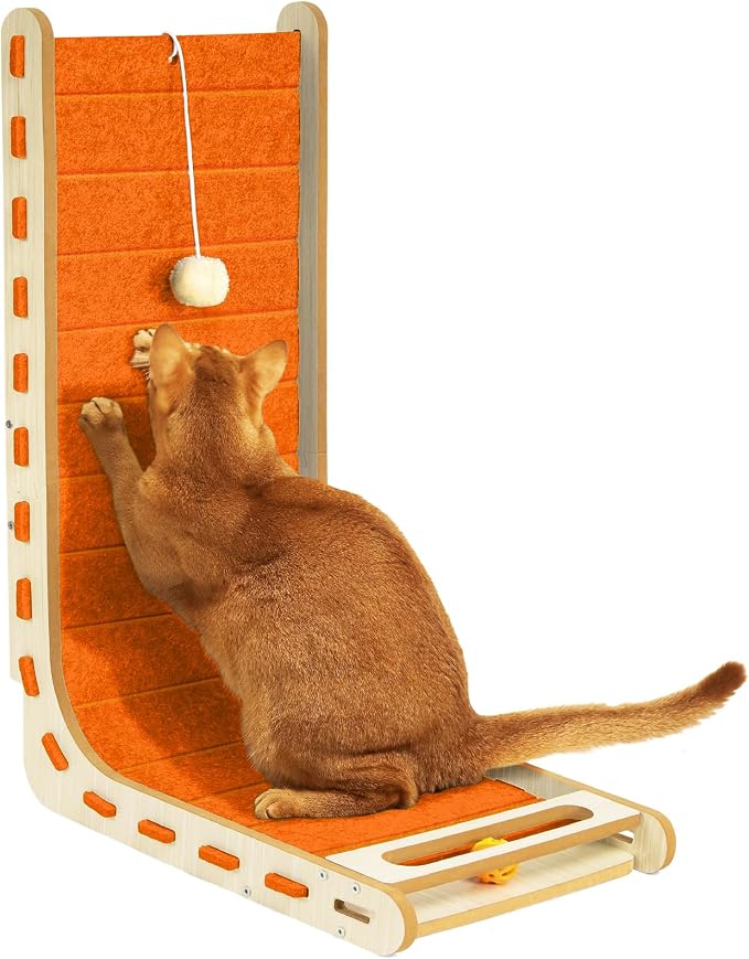 Felt Cat Scratcher for Indoor Cats,26.8 Inch,Orange | L Shaped Scratching Post, Scratch Board Scratchers for Large Cat Scratch Pad Furniture Protector with Bell Ball Kitten Toys by NxwjoyPet
