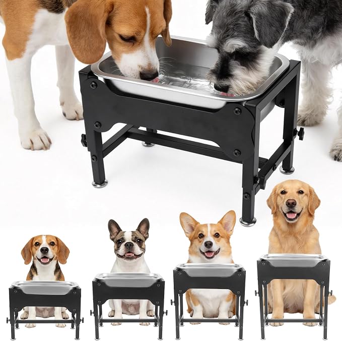 YUEPET Elevated Water Bowl for Dogs, Outdoor Raised Dog Water Bowl 1.25 Gal | 4 Heights Adjustable, Stainless Steel Dog Water Bowls, Raised Dog Water Bowl with Stand, 1.25 Gallon ,Food and Water Use by YUEPET