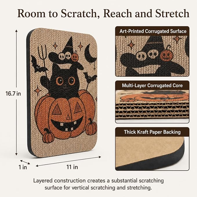 2 Pack Cat Wall Scratcher, Art Cat Scratching Board for Cats | Wall Mounted Cat Scratch Pad, Water-Based Ink, Hook&Loop Strips, Floor or Wall Use, 16.7x11x1 Inch, Pumpkin - Image 2