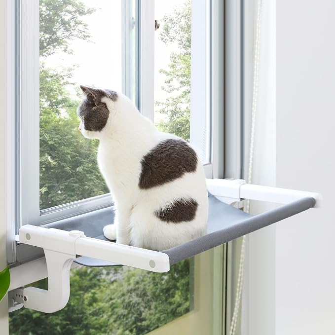 Cat Window Perch, Cat Hammock Window Seat with Sturdy Metal Frame for Large Cats and Kittens, Easy to Adjust for Windows & Bedsides, No Suction Cup No Drilling - Image 7