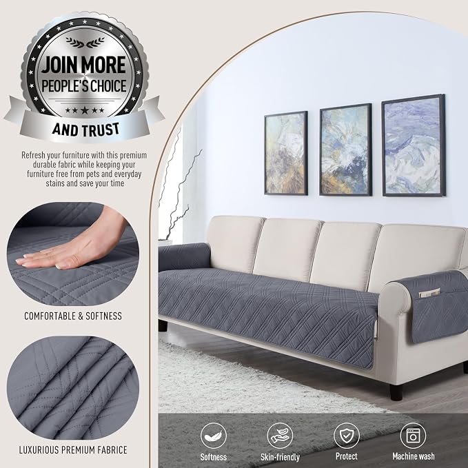TAOCOCO Waterproof Large Couch Covers for Dogs, Non Slip Sofa Cover, 78.7'' | Washable Oversized Couch Covers with Arms for 3 Cushion Couch, Dog Sofa Cover Protector, Pockets & Backless Design, Dark Grey - Image 2