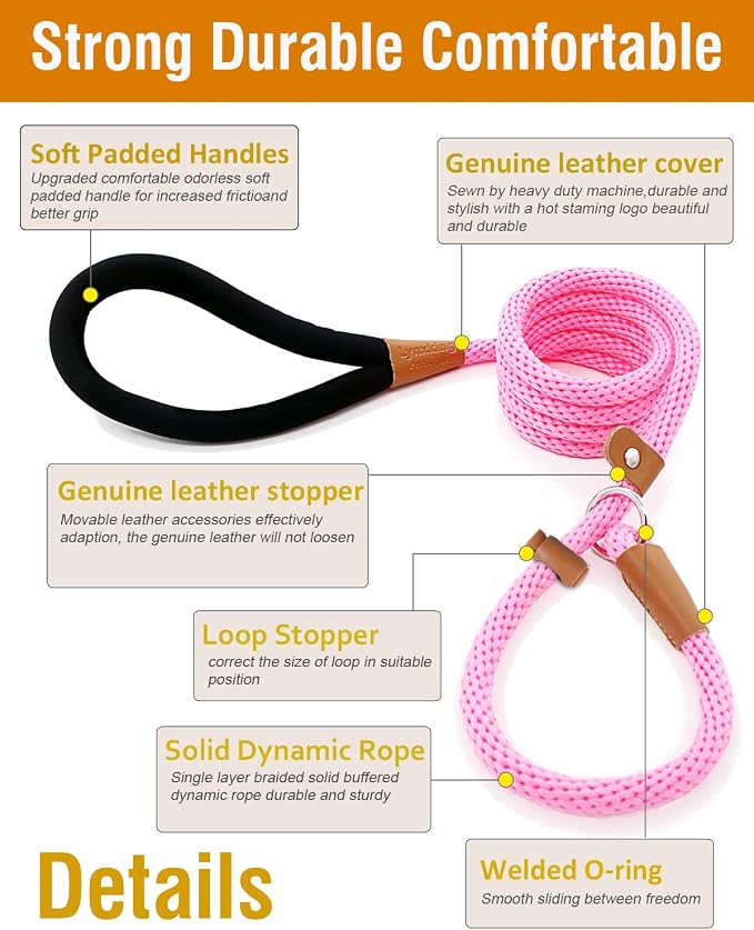 2 Pack Dog Leash Slip Lead Braided Rope Pet Training Loop Leashes 6ft 8ft | Lynxking Strong Heavy Duty 1/2" 3/8", Durable Padded Handle No Pull Basic Training Nylon Lead,Small Medium Large Dogs Puppy - Image 2