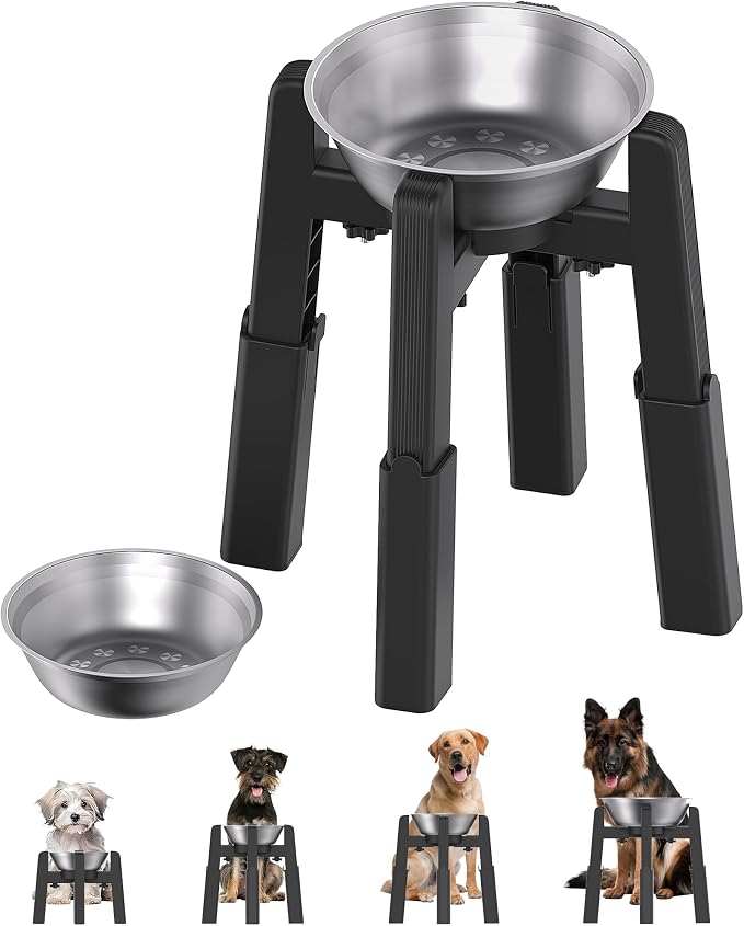 Elevated Dog Bowl, Raised Dog Bowl Stand with Stainless Steel Bowl | Elevated Pet Water & Food Bowl for Medium Dogs, Stable and Anti-Slip Raised Bowl by CZPET