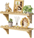 Scalloped Wood Wall Shelf – 17 Inch Floating Shelf with Wood Brackets, Easy to Install Rustic Wall Shelf for Living Room, Bedroom, Bathroom, or Any Space - Light Brown by QsQueen
