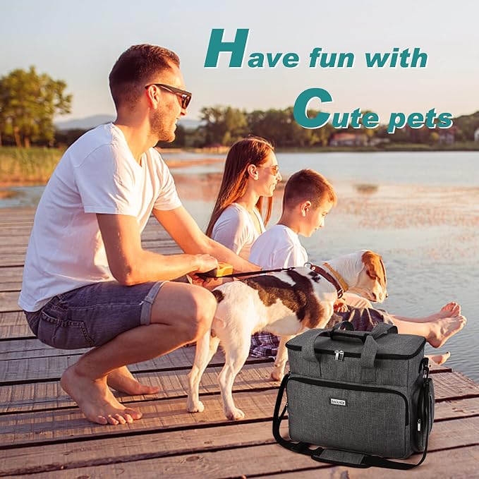 BAGLHER Dog Travel Bag, Airline Approved Pet Tote Organizer with Multi-Function Pockets, 2 X Food Storage Containers and 2 X Collapsible Bowls, Perfect Weekend Pet Travel Set for Dog, Cat Grey - Image 6