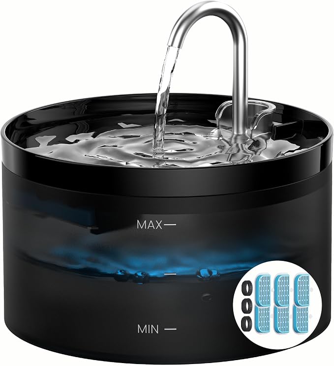 Cat Water Fountain Pet Fountain: 67oz/2L Cat Water Dispenser - Black Pet Dispenser - Faucet Dog Bowl - with 6 Filters + 3 Sponges - GIOTOHUN by GIOTOHUNPetLife
