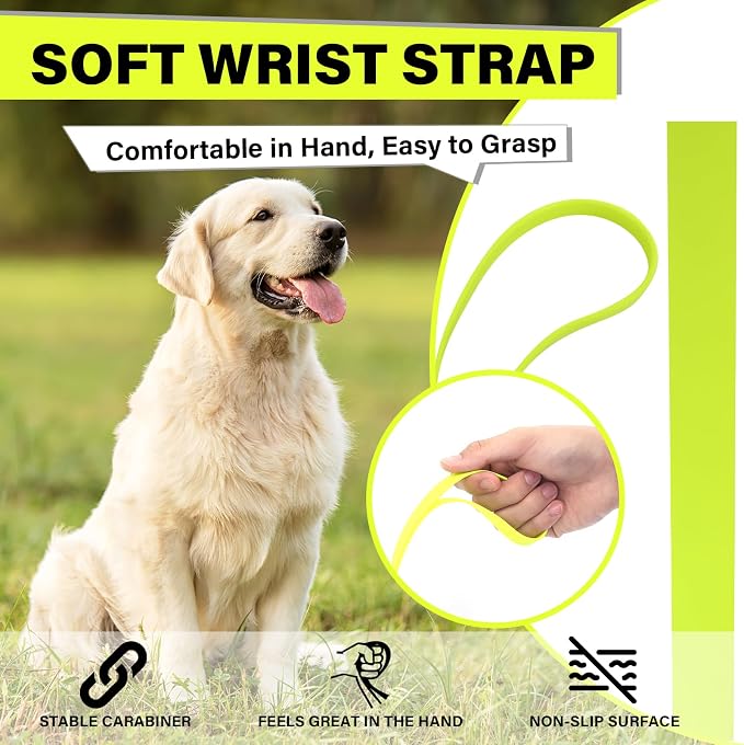 Waterproof Long Line Dog Leash, Padded Handle, 10 ft, Yellow | Soft PVC-coated webbing with 360° swivel carabiner for swimming, tracking and rainy walks - Image 2