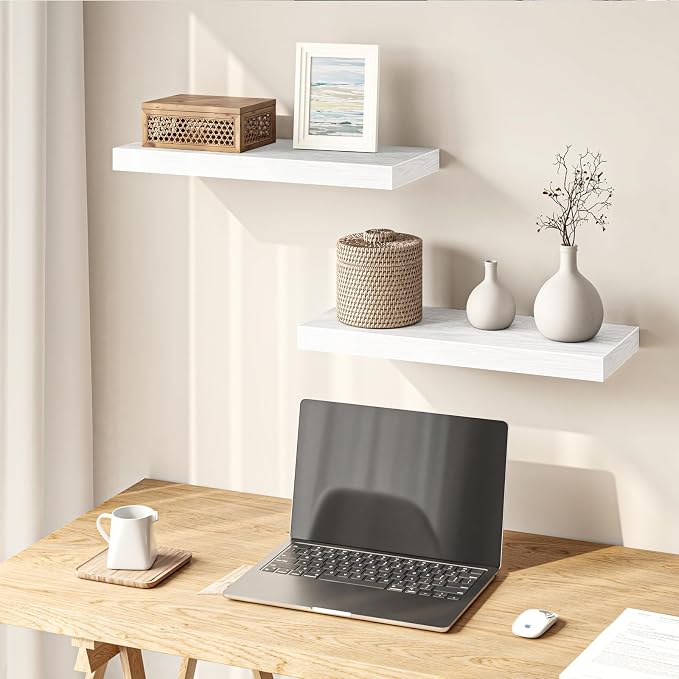Fixwal Floating Shelves for Wall Decor (White, Set of 2, 15.7 Inch) | MDF Shelves with Metal Brackets, Space Saving for Books, Decor, Works in Bathroom, Kitchen, Living Room, Bedroom - Image 4