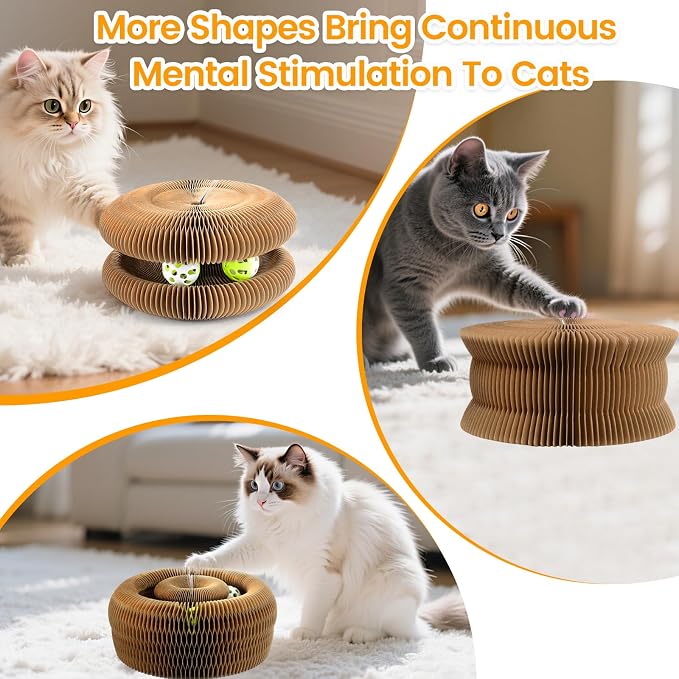 Kitty Kurls Magic Organ Cardboard Cat Scratcher Toy with 2 Balls, Brown | Upgraded-Magnetic, Mental & Physical Exercise, Multi-Shape Flip, Interactive Cardboard Cat Toy for Indoor Kitten/Cats,M, 1PCS - Image 4