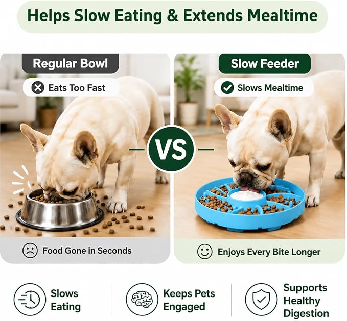 Slow Feeder Dog Bowl Silicone Suction Cup Anti Spill Dogs Cats Blue | strong suction base prevents sliding, extends mealtime, reduces anxiety, textured surface, dishwasher safe - Image 3