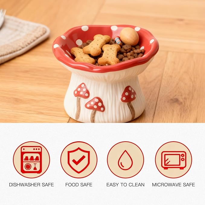 Cat Slow Feeder Bowl, Ceramic Slow Feeder Cat Bowls, Cute Mushroom Elevated Cats Bowl, Anti-Fatigue & Anti-Vomiting - Image 4
