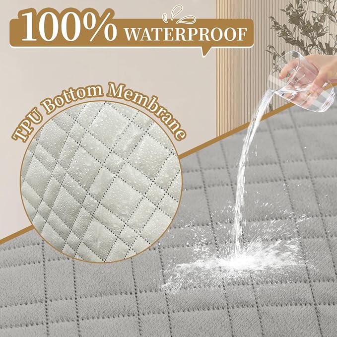 Velvet 100% Waterproof Chair Covers for Living Room Sofa Armchair Cover Washable Couch Arm Chair Slipcovers for Dogs Non Slip Quilted Furniture Protector with Pockets (Small, Light Grey) - Image 2