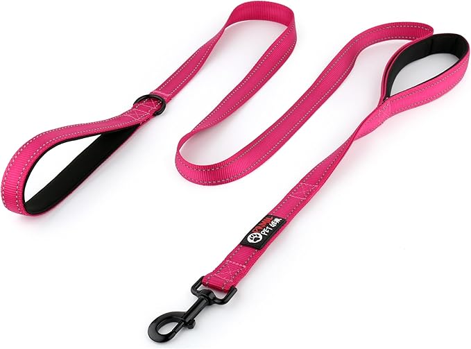 Dog Leash 6ft Long,Traffic Padded Two Handle,Heavy Duty,Reflective Double Handles Lead for Control Safety Training,Leashes for Large Dogs or Medium Dogs,Dual Handles Leads(Pink) by PrimalPetGear