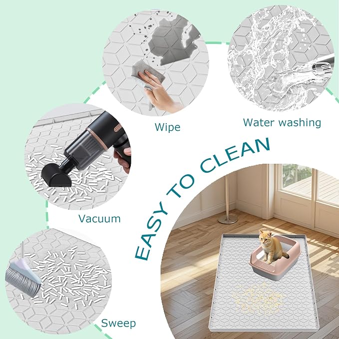 Cat Litter Mat for Litter Box, Silicone Large Cat Litter Trapping Mat - 28x22 in, Waterproof & Non-Slip, Durable & Easy Clean, Light Gray - Image 3