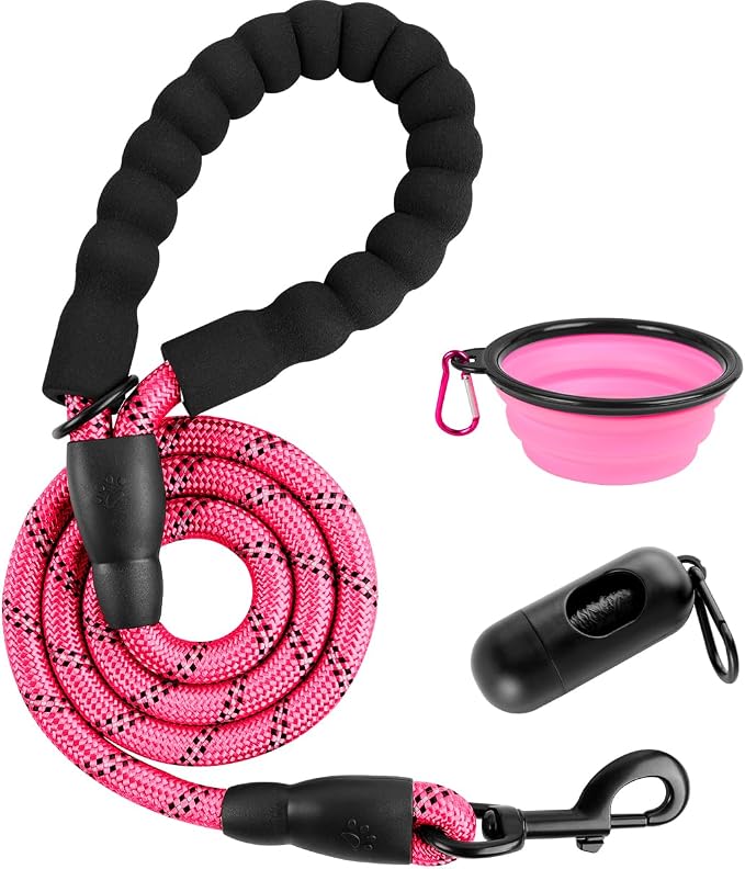 BARKBAY Dog Leashes for Large Dogs Heavy Duty Dog Leash 4/5/6 FT with Comfortable Padded Handle and Highly Reflective Threads for Medium Large Dogs Walking Training Running (4FT-1/2'',Pink) by BARKBAY