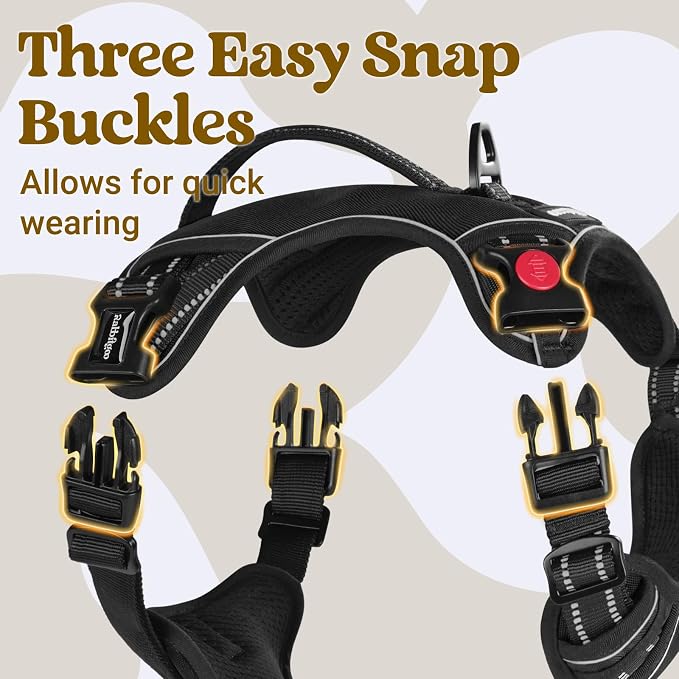 rabbitgoo Large Dog Harness, Easy Wear with 3 Buckles and Lift Handle | No Pull with Front Clip for Walking, Adjustable Soft Padded, Reflective, Easy Control, Black, Medium - Image 4