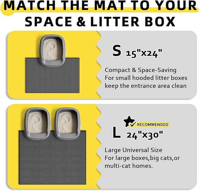 Cat Litter Mat, 30"x24", Waterproof, Easy to Clean (Black-1Pack) | Double-Layer Honeycomb for Effective Litter Trapping, Premium Durable EVA, Non-Slip, Paw-Friendly Soft Surface - Image 6