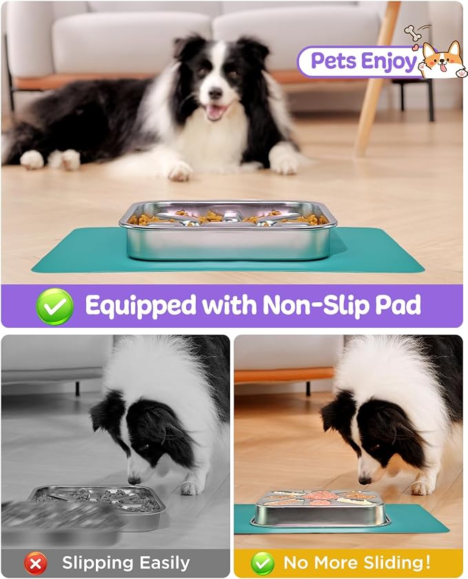 2-Pack Slow Feeder Dog Bowls with Non-Slip Mat, Stainless Steel Slow Feeder for Small & Medium Dogs, 2.5 Cups Pet Bowl for Slows Down Eating, Dishwasher Safe, Anti-Gulping Dog Bowl - Image 3