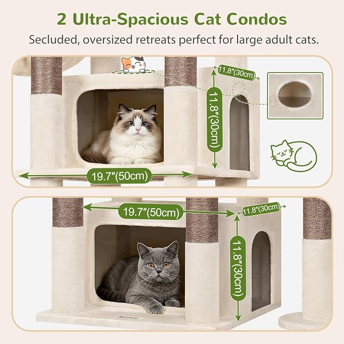 Globlazer 75in Sturdy Cat Tree Tower for Indoor Large Cats, S75, Beige | Multi-Level Heavy Duty Cat Tower with Scratching Post, Oversized Condos & Perches for Big Cats, Large Baskets, Enlarged Base - Image 2