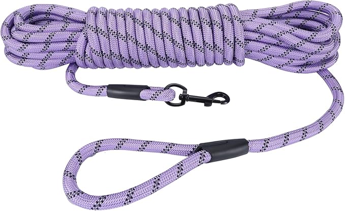 Long Dog Leash for Training 30Ft-Reflective Nylon Rope with Swivel Hook-Recall Agility Lead for Large Small Medium Dogs Outside Walking Hiking-Purple Diam 1/2" by HiKiss