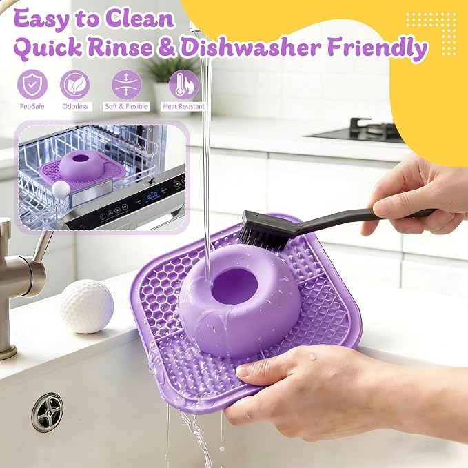 Slow Feeder Dog Bowls & Lick Mat for Liquid and Thick Treat, Anti-Slip Dog Lick Bowl with Interactive Rolling Ball, 5/6 Cup Pup Licking Toy for Large Medium Small Dogs and Cats Purple - Image 6