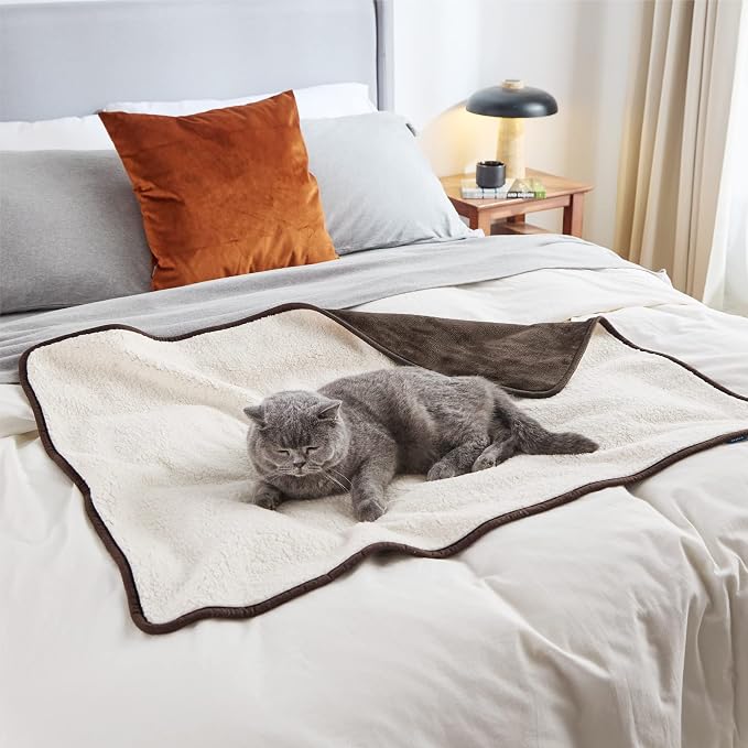 Bedsure Waterproof Dog Blankets for Small Dogs Soft Cat Blanket Warm,25X35 | Washable Plush Sherpa Fleece Puppy Blanket for Couch Protector, Reversible Cozy Calming Throw for Pet Indoor,Brown - Image 2