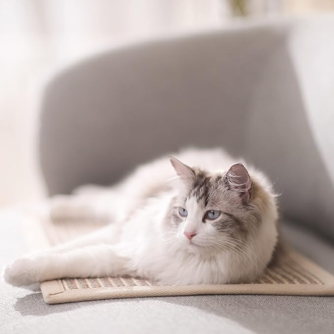 FUKUMARU Cat Scratcher Mat, 23.6 X 15.7 Inch Natural Sisal Cat Scratch Mat | Horizontal Cat Scratching Pad Mat Floor Rug with Sticky Tapes, Cat Wall Scratcher for Indoor Cats, Protect Carpet, Thicken - Image 6