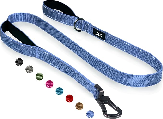 Twoear 4FT 1IN Heavy Duty Dog Leash for Large Dogs with 2 Padded Handles | Traffic Handle Extra Control, Auto Lock Hook, Strong Reflective Walking Leash for Medium and Large Breeds, Dark Blue by TwoEar