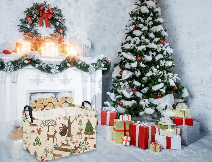 Sanjiaofeng Rectangular Christmas Basket Animal Storage Bins,Cute Storage Basket with Handles.Clothers,Books,Kid's Gifts Bins. (Animal Christmas) - Image 5