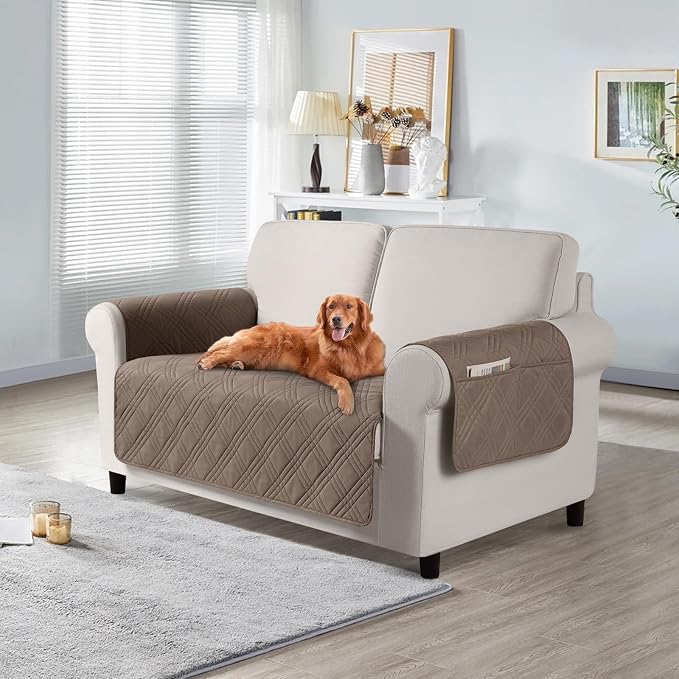 TAOCOCO Waterproof Loveseat Covers for Pets Dogs with Non Slip Backing, Sofa Seat Covers with Side Pocket for 2 Cushion Couch Washable Dog Couch Cover Protector Sofa Slipcovers(Loveseat, Taupe) | Washable Love Seat Covers with Arms for 2 Cushion Couch,... by TAOCOCO