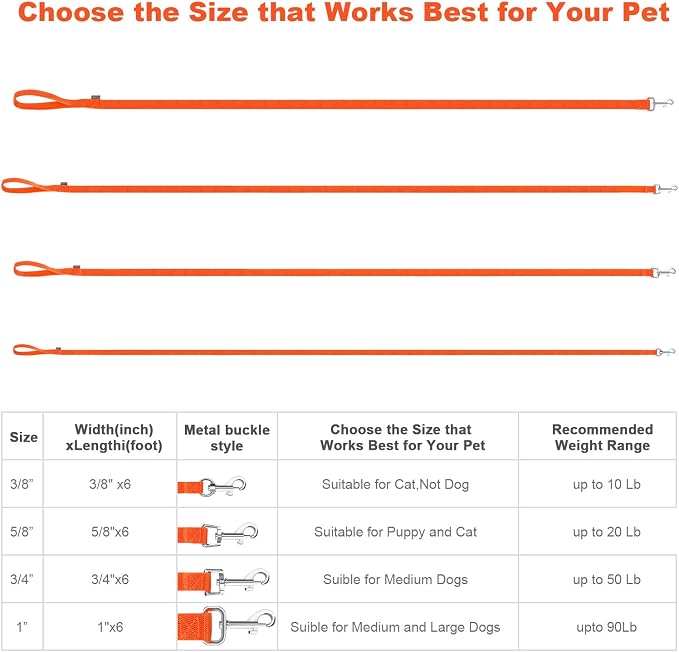 6 FT Puppy/Dog Leashes, StrongTraditional Style Leash with Easy to Use Collar Hook,Dog Lead Great for Small and Medium and Large(Orange,5/8" x 6 Feet) - Image 3