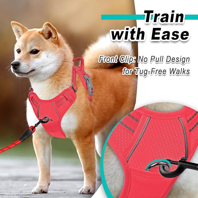 BARKBAY Dog Harness for Medium Sized Dog No Pull Mesh 2 Clips Dog Vest | Control Handle,Comfort,Heavy Duty,Adjustable Reflective,Perfect for Outdoor Training, Walking,Hiking(M,Red Mesh) - Image 2