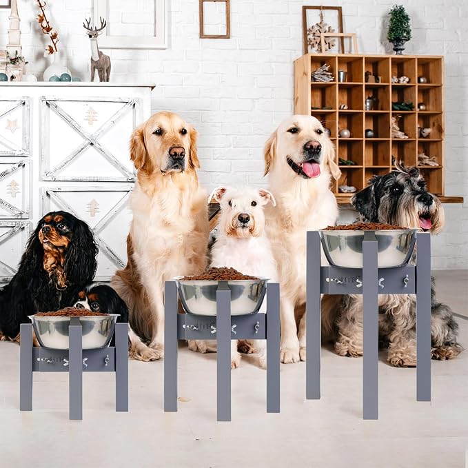 Elevated Dog Bowl Stand Adjustable Dog Food Holder 10”H Medium Grey | 10” Elevated Dog Bowl Stand, Medium Dogs, Adjustable, Fits 7”-10” Bowls, Single Bowl Holder, Natural Bamboo, Classic Grey - Image 9