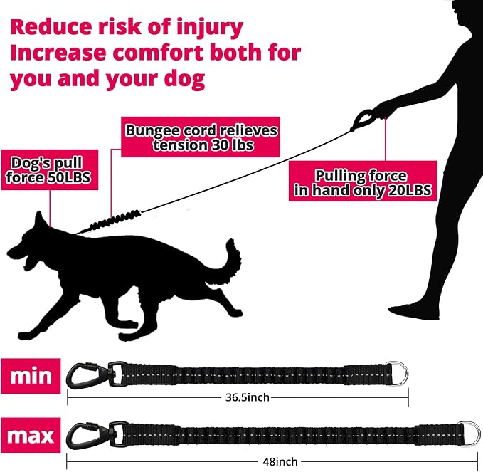 Rope Dog Leash 6 FT: Heavy Duty Leashes with Swivel Lockable Hook Reflective Threads Bungee and Padded Handle - Dog Lead for Large Small Medium Dogs Outside Walking Hiking Pink - Image 2