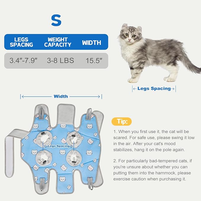 Supet Cat Grooming Hammock Harness for Nail Trimming, Kitten Care Sling | Small Dog Hanging Sling for Nail Clipping, Pet Restraint Holder for Medicine, Ear & Teeth Cleaning, Eye Care (BlueCat S) - Image 5