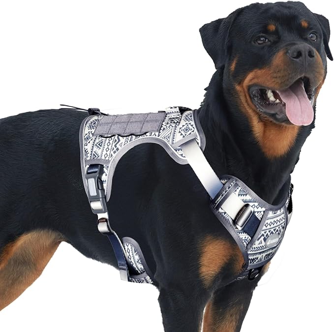 AUROTH Dog Harness for Large Dogs, No Pull Tactical Dog Vest with 2 Clips | Easy Control with handle, Adjustable, Reflective, Military K9, for German Shepherd Husky Walking, Bohemia Grey, Large by AurothPets