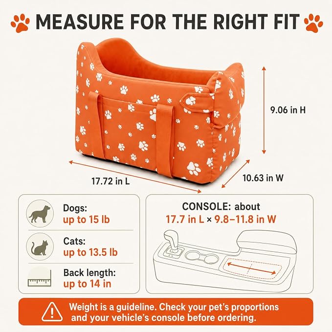 Dog Car Seat for Small Dogs 5-15 lbs, Tomato Red | Center Console Puppy Booster and Portable Travel Bed, Anti-Collapse Design with Washable Fluffy Cushion - Image 8
