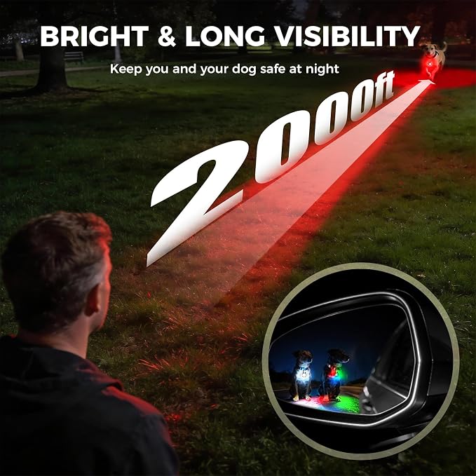 2 Pack Double Sided Dog Collar Light, 6 Modes Dog Lights for Night Walking, Rechargeable LED Pet Collar Light for Nighttime Clip on, IP68 Waterproof Pet Walking Accessories - Image 4