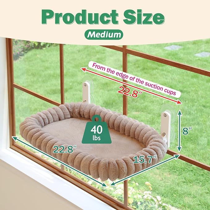 Zakkart SnugCloud Foldable Cat Window Perch - Cordless, Ultra Soft Machine Washable Bed with 4-Sided Bolster, Metal Frame - Window Hammock for Large Cats and Kittens (Brown, Medium) - Image 3