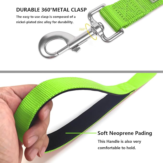 6 FT Reflective Dog Leash for Large Dogs, Green | Padded Handle,Metal D-Ring,Heavy Duty Nylon Webbing, for Walking & Training - Image 4