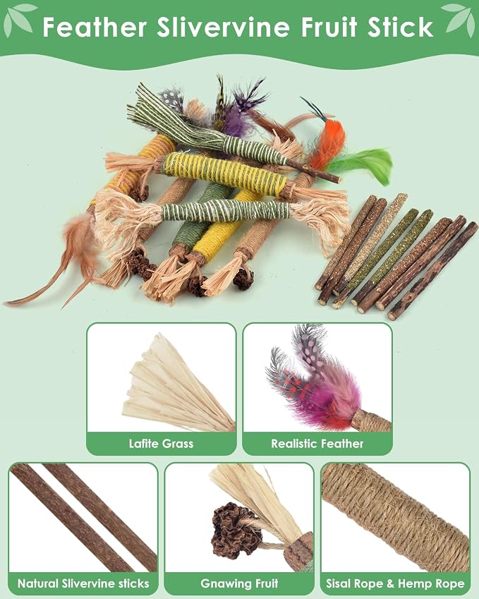 Bissap 20 PCS Silvervine Chew Sticks for Cats, Catnip Chew Ropes Cat Toys for Indoor Cat Kitten Teeth Grinding Interactive Feather Toys for Aggressive Chewers Dental Care - Image 4