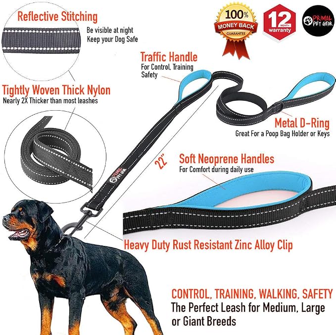 Dog Leash 6ft Long,Traffic Padded Two Handle,Heavy Duty,Reflective Double Handles Lead for Control Safety Training,Leashes for Large Dogs or Medium Dogs,Dual Handles Leads(Black) - Image 2