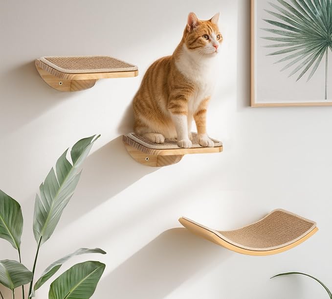 Cat Wall Shelves with Sisal Mat, Cat Wall Furniture Steps for All Breeds | Wooden Cat Wall Shelves with Sisal Mat, 2 Floating Wall Steps, Cat Wall Furniture Steps, Perfect for Climbing and Playing - Image 5